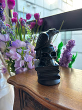 Load image into Gallery viewer, Black Obsidian Raven Skull sculpture
